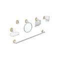 Juego Completo 6 Accesorios para Baño Cromo-Oro AQUA AQA-4003G - Set Profesional Acero Inoxidable con Chapetón Ovalado, Barra Toallero, Aro, Vaso Vidrio y Portarrollos - Solución Elegante para Organizar y Decorar Baños Modernos