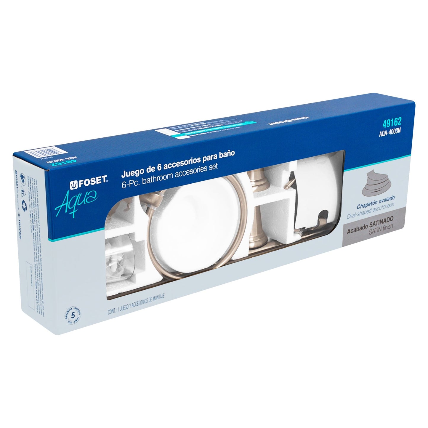 Juego Completo 6 Accesorios Baño Acero Inoxidable Satín AQUA AQA-4003N - Organización Total Baño Moderno