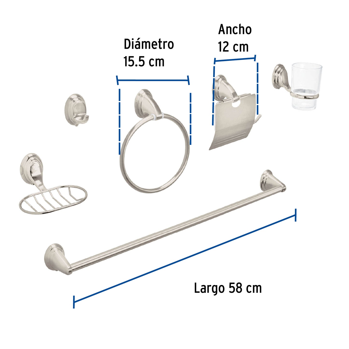 Juego Completo 6 Accesorios Baño Acero Inoxidable Satín AQUA AQA-4003N - Organización Total Baño Moderno