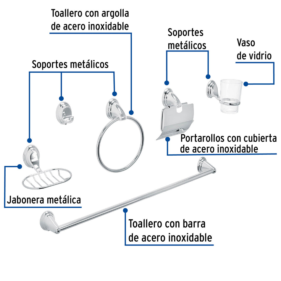 Juego Completo 6 Accesorios Baño Cromo Inoxidable AQUA AQA-4003 - Organización Total Baño Moderno