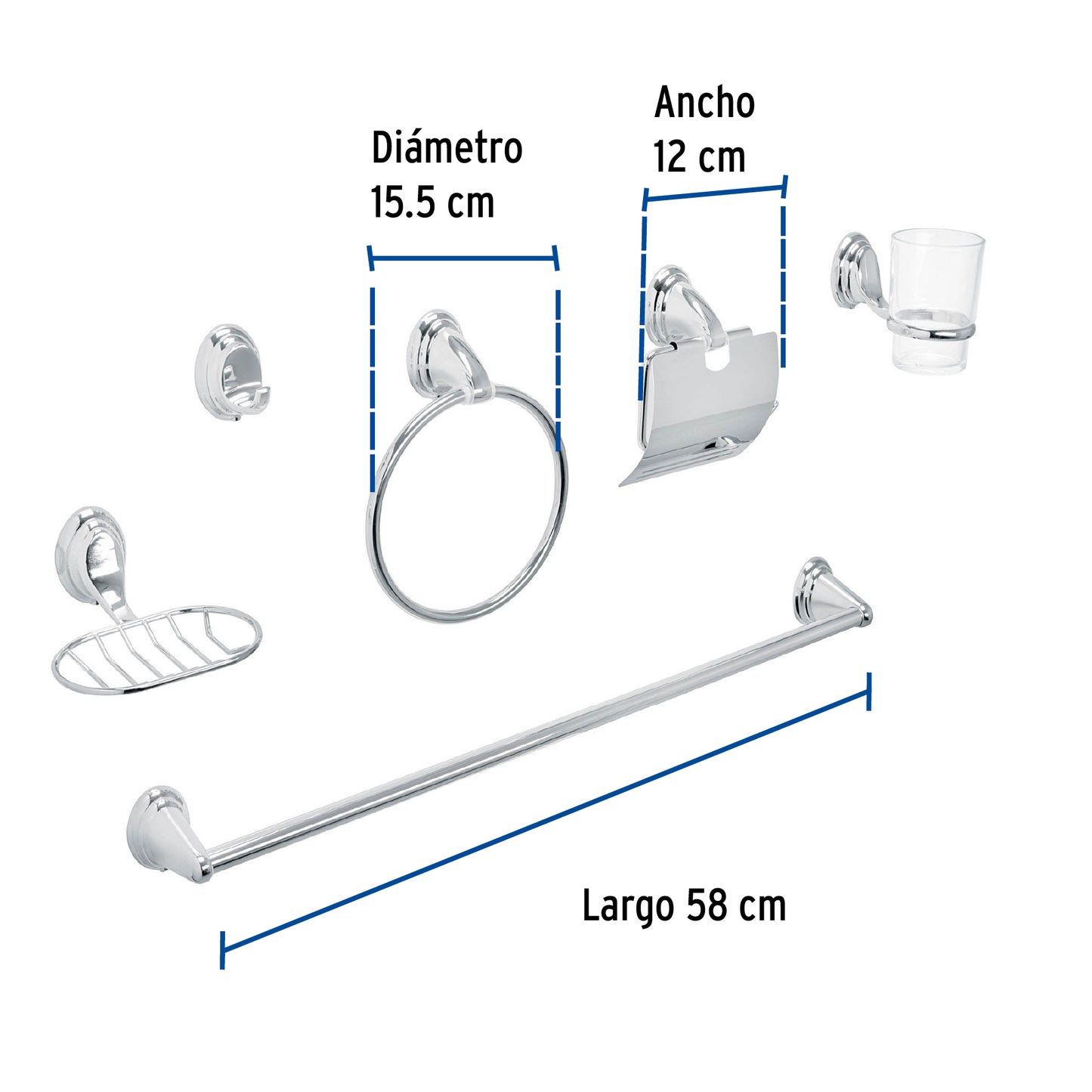 Juego Completo 6 Accesorios Baño Cromo Inoxidable AQUA AQA-4003 - Organización Total Baño Moderno