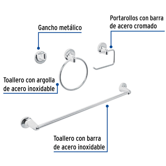 Juego 4 Accesorios Baño Acero Inoxidable FOSET AQUA AQA-4004 - Solución Completa Organización Baño