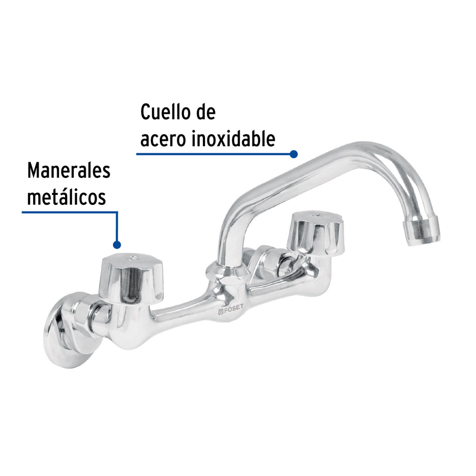 Mezcladora inox 8" para fregadero, conexiones de pared,Foset