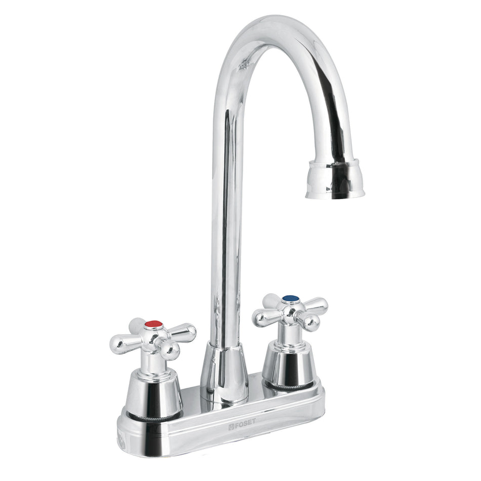 Mezcladora cromo 4" para lavabo, cuello bar, cruceta, Foset