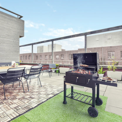 Asador de Carbón FIERO 24 Pulgadas con Tapa - Parrilla BBQ Profesional con Termómetro y Ruedas - Solución Completa para Barbacoa Perfecta