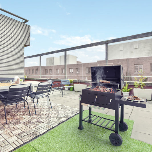 Asador de Carbón FIERO 24 Pulgadas con Tapa - Parrilla BBQ Profesional con Termómetro y Ruedas - Solución Completa para Barbacoa Perfecta