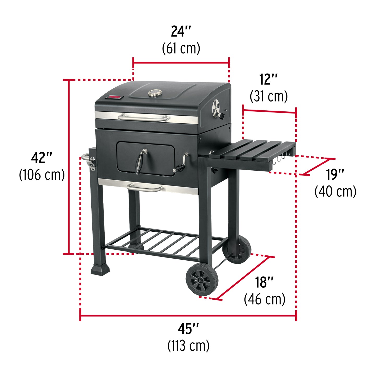 Asador de Carbón FIERO 24 Pulgadas con Tapa - Parrilla BBQ Profesional con Termómetro y Ruedas - Solución Completa para Barbacoa Perfecta