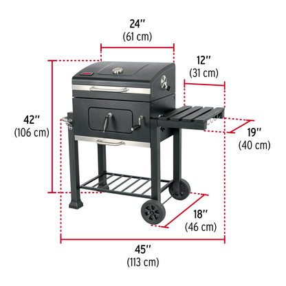 Asador de Carbón FIERO 24 Pulgadas con Tapa - Parrilla BBQ Profesional con Termómetro y Ruedas - Solución Completa para Barbacoa Perfecta