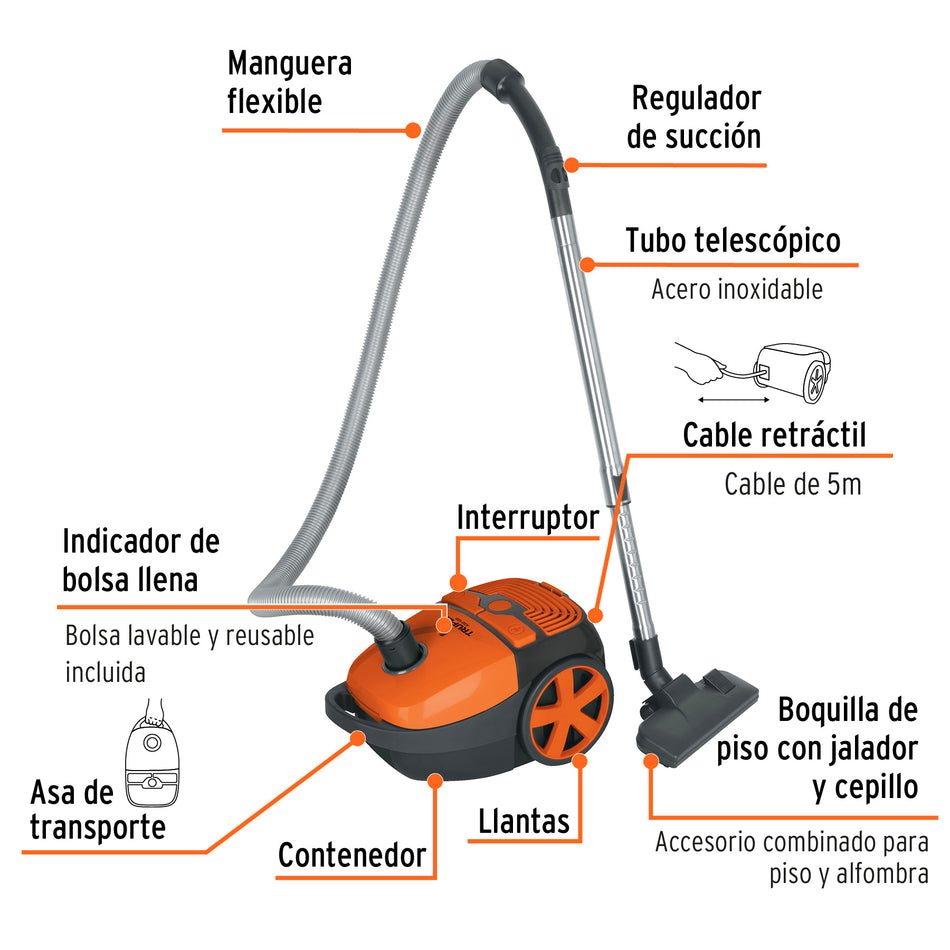 Aspiradora Canister TRUPER ASD-150 1200W - Filtro HEPA Antimicrobios - Solución Profesional para Limpieza Profunda