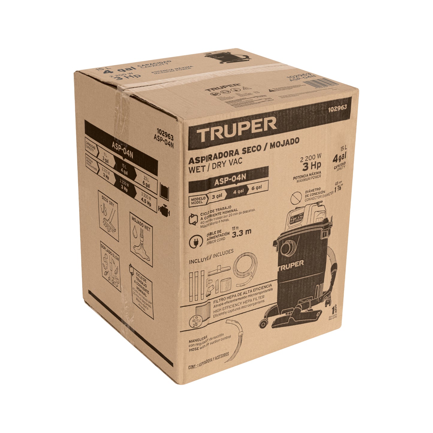 Aspiradora Industrial TRUPER 4 Galones Húmedo-Seco - Sólidos y Líquidos