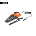 Aspiradora portátil para auto de 12 volts marca Truper. Ideal para limpiar interiores de vehículos.
