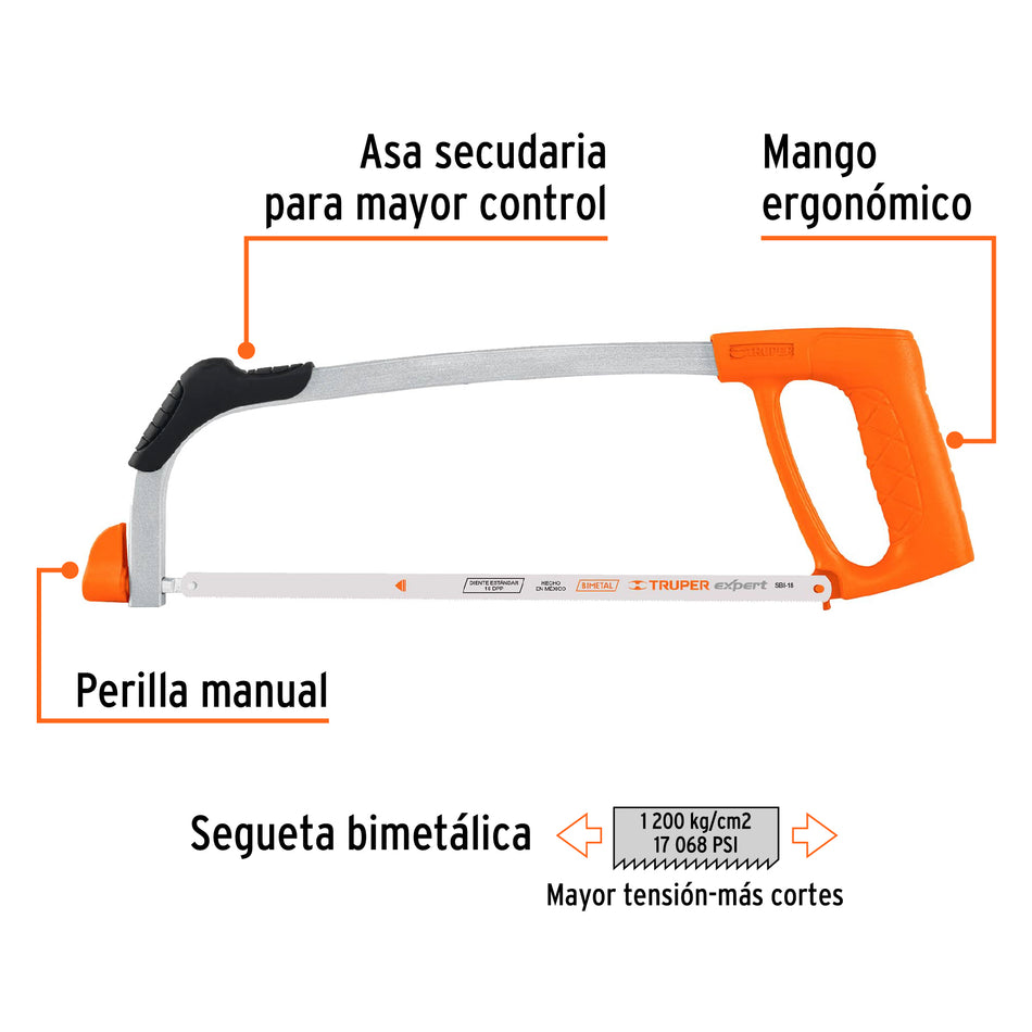 Arco 12" profesional tubular de acero para segueta, Truper, Carpinteria, Construccion, Herreria