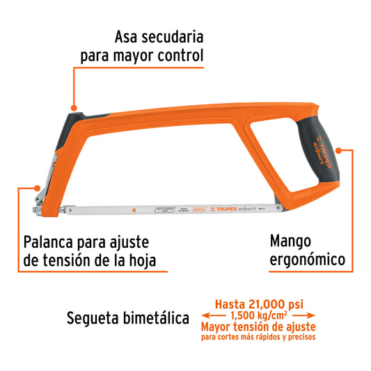 Arco de Sierra 12 Pulgadas ATX-12 Truper Expert Profesional Extra Pesado 1kg - Corte Rápido Antifatiga con Tensión 1500kg/cm² y Mango Ergonómico