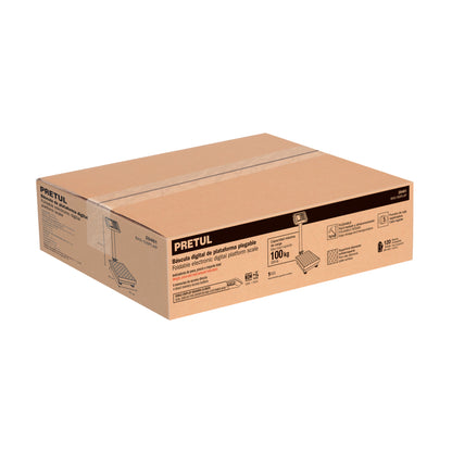 Báscula Electrónica Comercial Plegable 100kg Pretul BAS-100PLAP - Plataforma Antiderrapante con Doble Display y Batería 120hrs - Solución Profesional para Pesaje Comercial Preciso