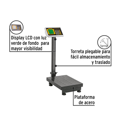 Báscula Electrónica Comercial Plegable 100kg Pretul BAS-100PLAP - Plataforma Antiderrapante con Doble Display y Batería 120hrs - Solución Profesional para Pesaje Comercial Preciso