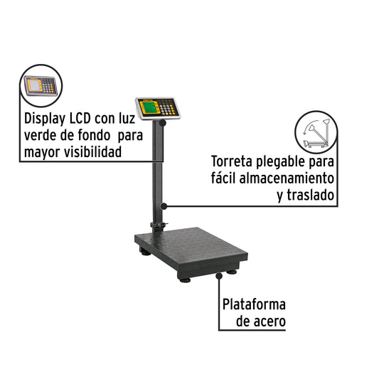 Báscula Electrónica Comercial 200kg Plegable BAS-200PLAP - Solución Profesional para Pesaje Preciso con Doble Display y Batería 120hrs - Pretul