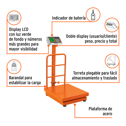 Báscula Electrónica Comercial TRUPER 500kg Plegable BAS-501PLA - Solución Profesional para Pesaje Industrial y Comercial