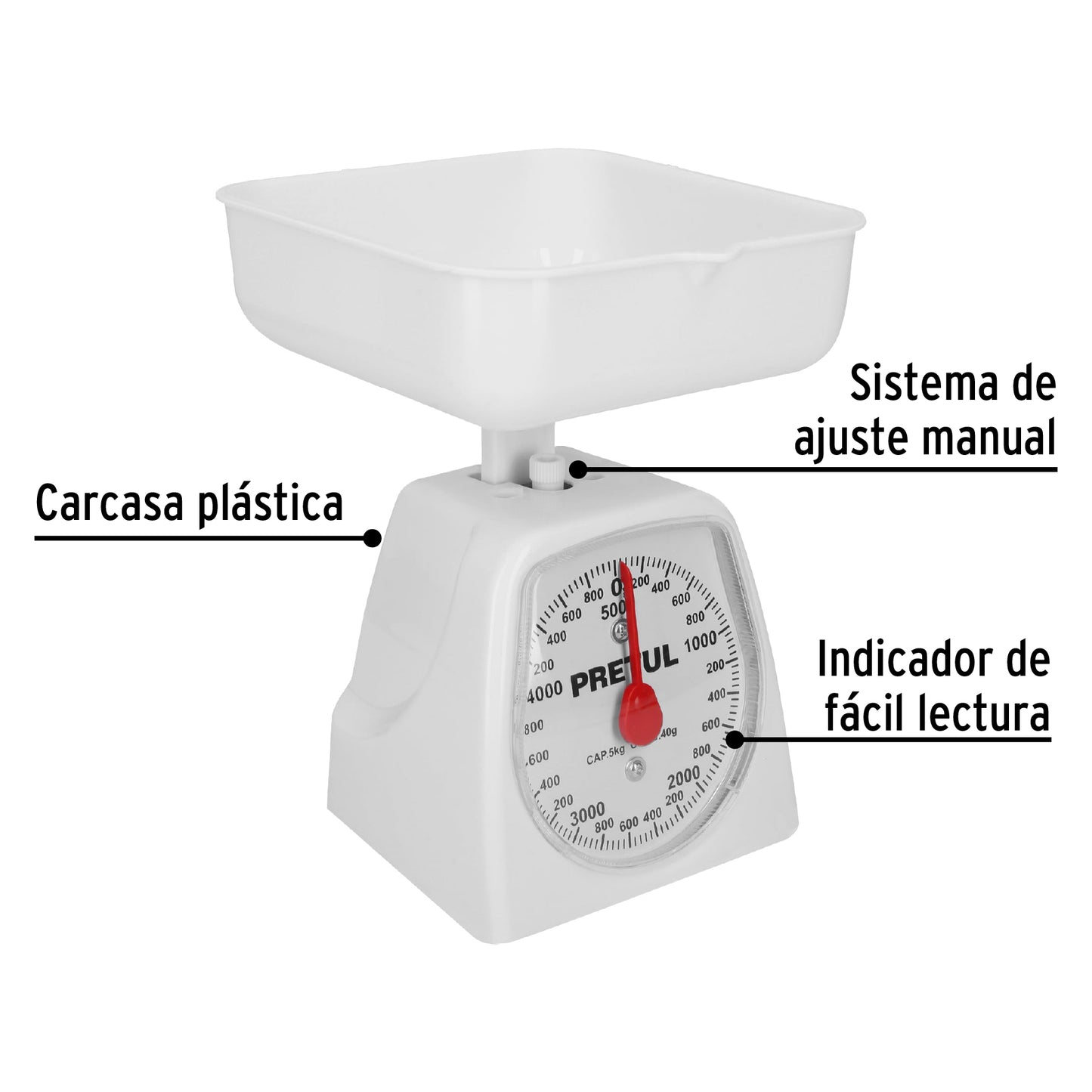 Báscula Mecánica de Cocina Pretul 5kg - Charola Desmontable y Lectura Precisa para Pesaje Profesional