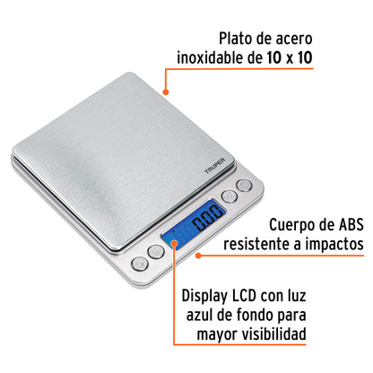Báscula Electrónica Digital de Precisión 500g Truper BASE-05B - Ideal para Cocina, Joyería y Laboratorio con Display LCD y Función TARA