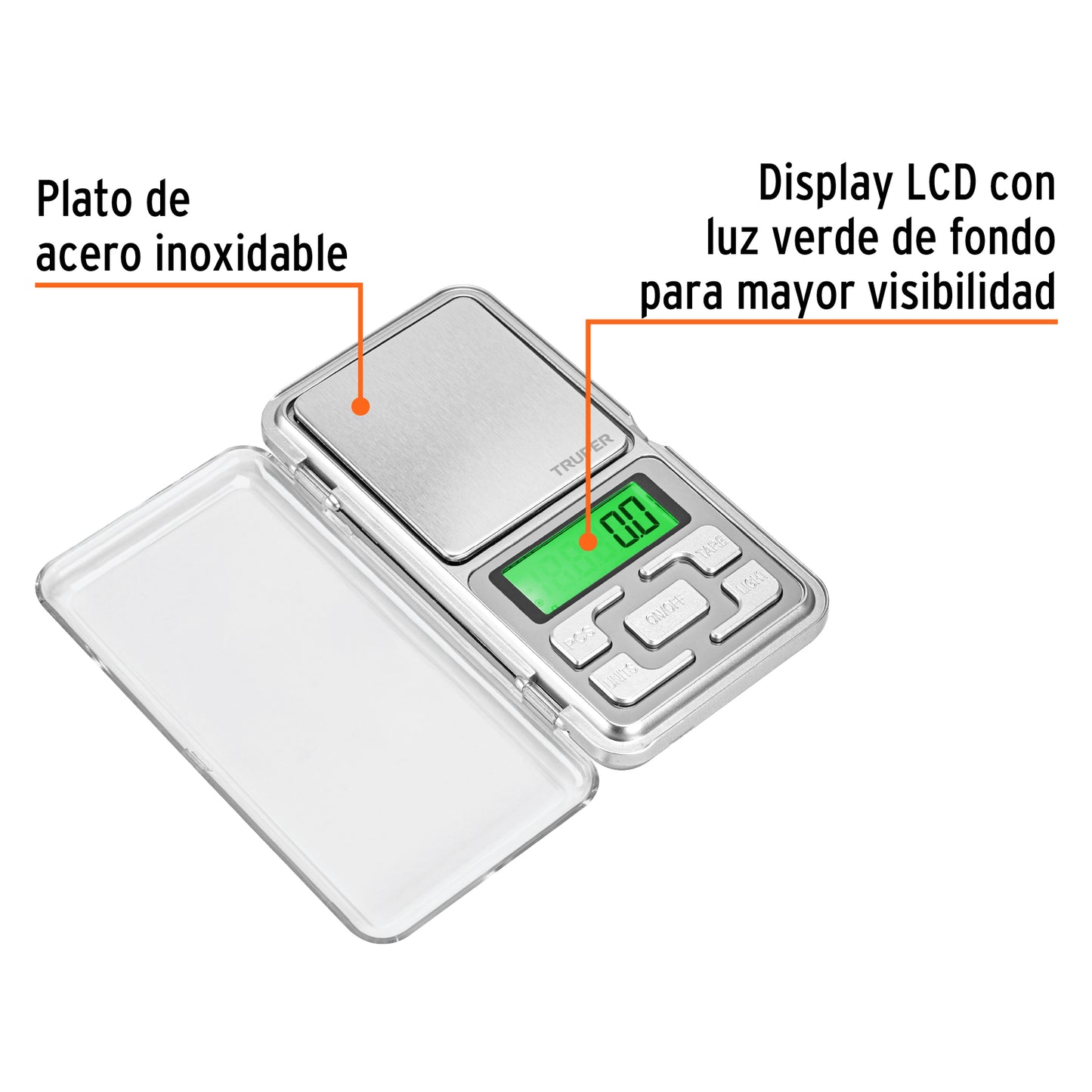 Báscula Electrónica Digital de Precisión Truper 500g - Portátil con Display LCD y Función TARA para Joyería, Especias y Piezas Pequeñas - Solución Profesional para Pesaje Exacto