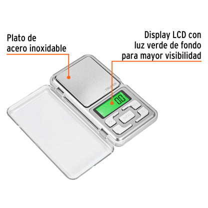 Báscula Electrónica Digital de Precisión Truper 500g - Portátil con Display LCD y Función TARA para Joyería, Especias y Piezas Pequeñas - Solución Profesional para Pesaje Exacto