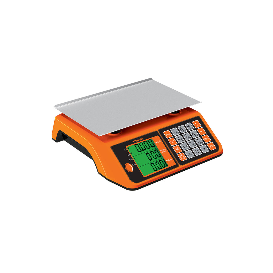 Báscula Electrónica Comercial Truper 20kg - Doble Display LCD, Batería Recargable, Función TARA - Solución Profesional para Pesaje Preciso