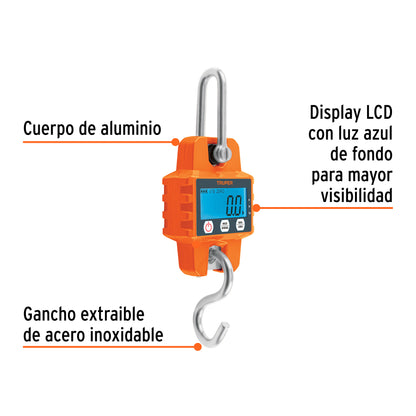 Báscula Electrónica Colgante Truper BASE-300C 300kg - Solución Profesional de Pesaje Industrial para Carnicerías y Rastros con Display LCD y Función HOLD