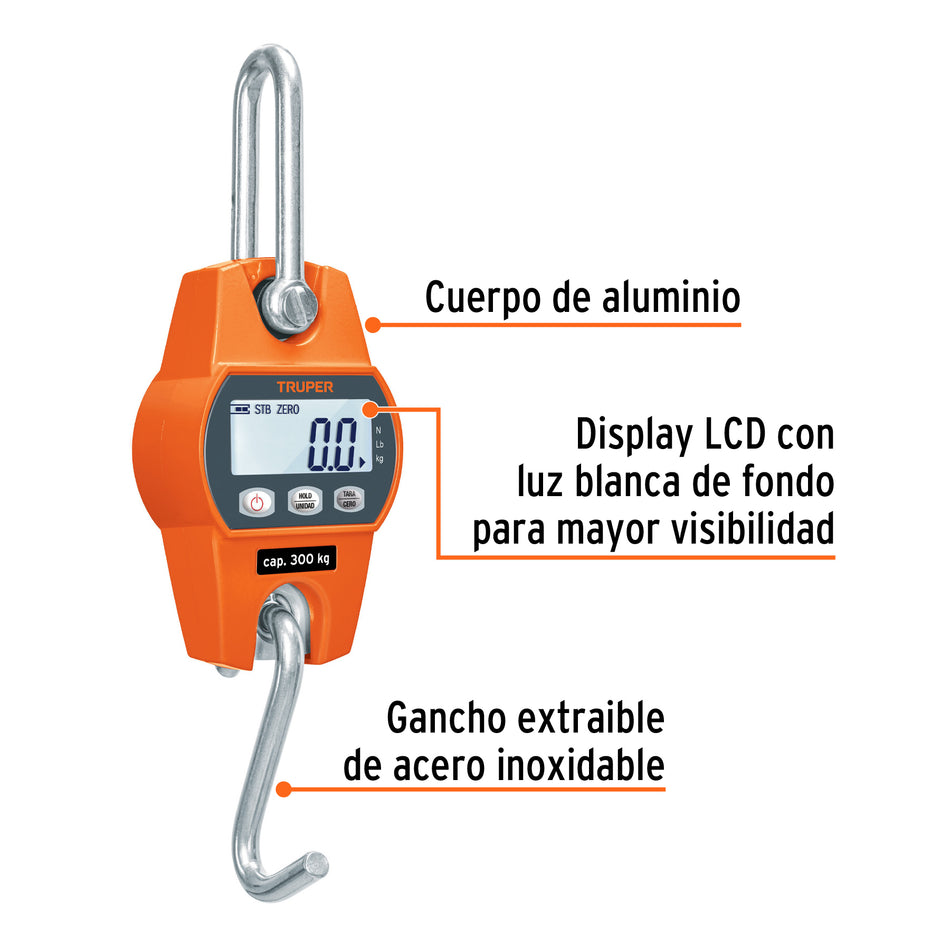 Báscula capacidad 300 kg electrónica colgante, Truper ideal para la industria, Rastros y Carnicerías