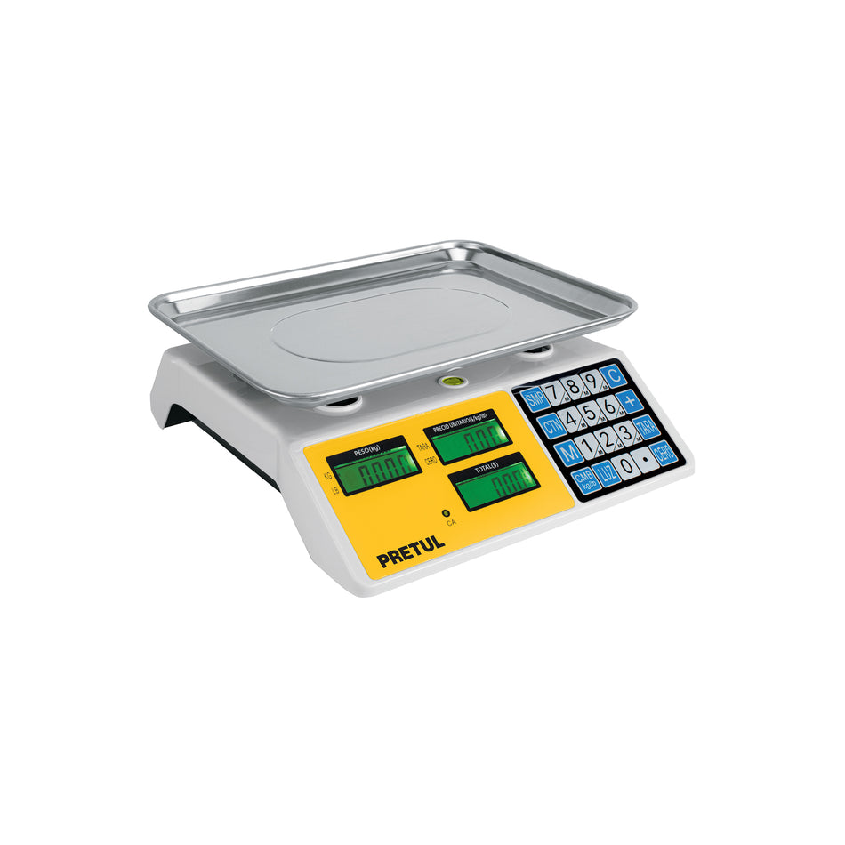 Báscula Electrónica Comercial 30kg PRETUL BASE-30P - Doble Display, Batería 40hrs, Función TARA - Solución Completa para Pesaje Profesional