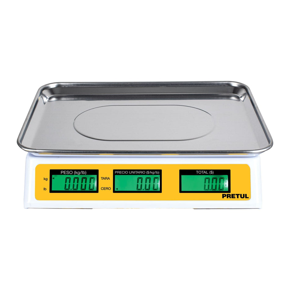 Báscula Electrónica Comercial 30kg PRETUL BASE-30P - Doble Display, Batería 40hrs, Función TARA - Solución Completa para Pesaje Profesional