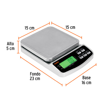 Báscula Electrónica Digital Truper 3kg Recargable - Precisión Profesional para Joyería, Laboratorio y Cocina - BASE-3
