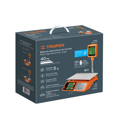 Báscula Electrónica Comercial Truper 40kg con Torreta Doble Display - Solución Profesional para Pesaje Preciso BASE-40T