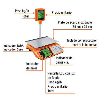 Báscula Electrónica Comercial Truper 40kg con Torreta Doble Display - Solución Profesional para Pesaje Preciso BASE-40T