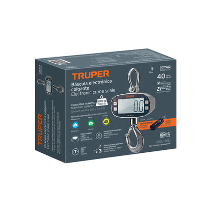 Báscula Electrónica Colgante Industrial 500kg Truper BASE-500C - Recargable con Display LCD y Control Remoto para Carnicerías y Rastros