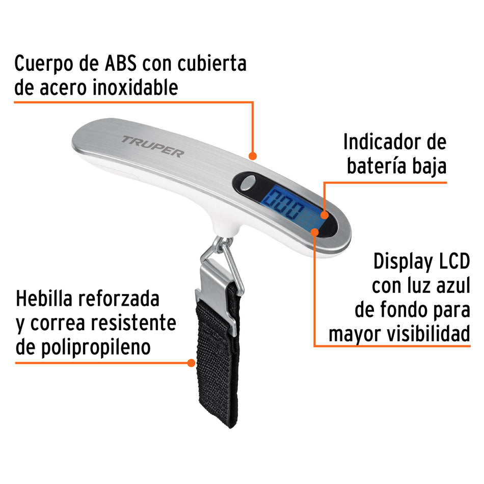 Báscula electrónica para equipaje 50 kg, Truper