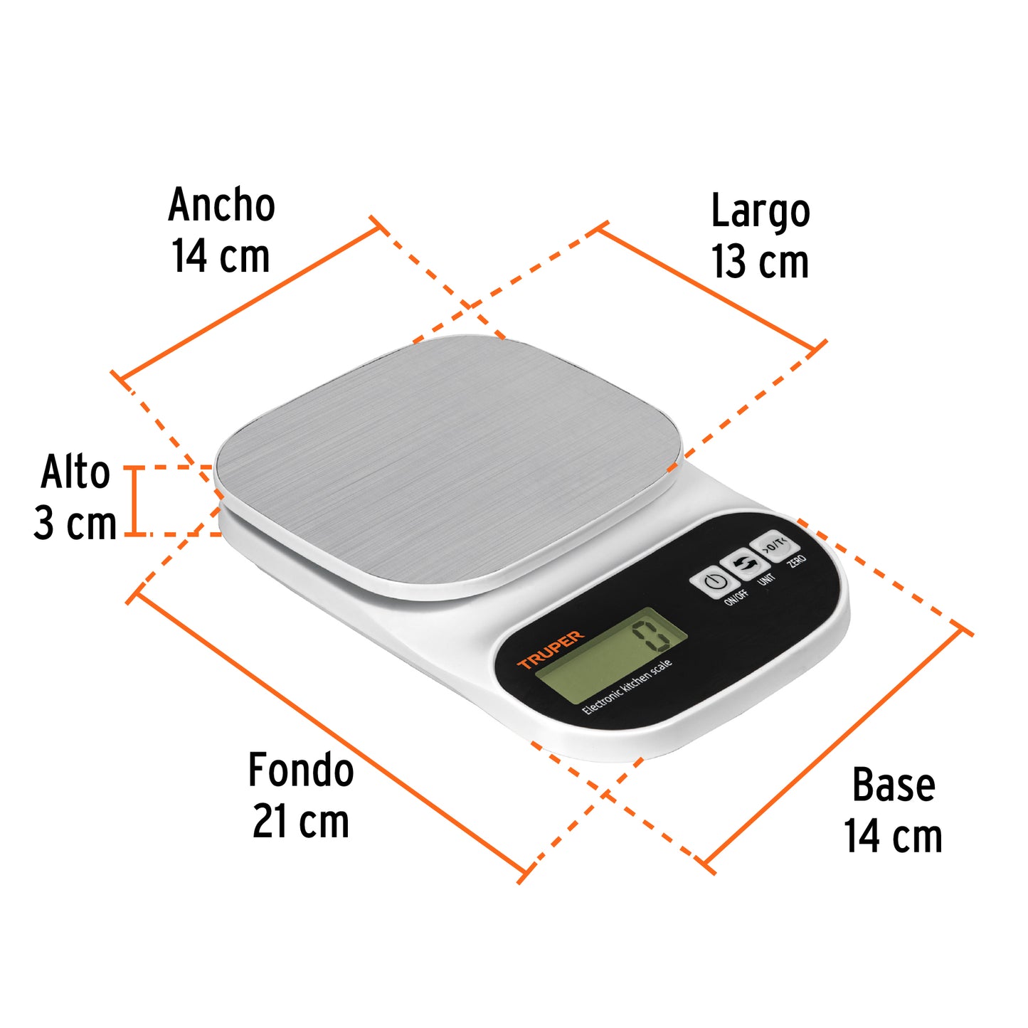 Báscula Digital Cocina Truper 5kg Acero Inoxidable - Medición Precisa Alimentos BASE-5EA