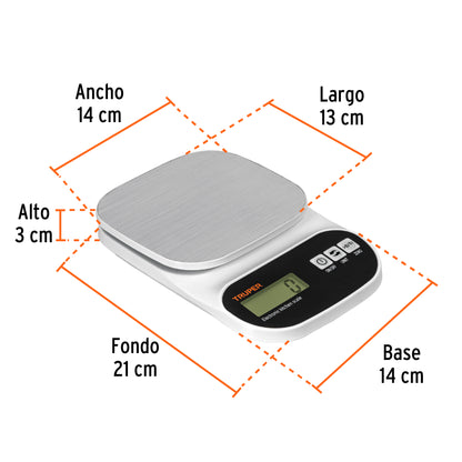 Báscula Digital Cocina Truper 5kg Acero Inoxidable - Medición Precisa Alimentos BASE-5EA
