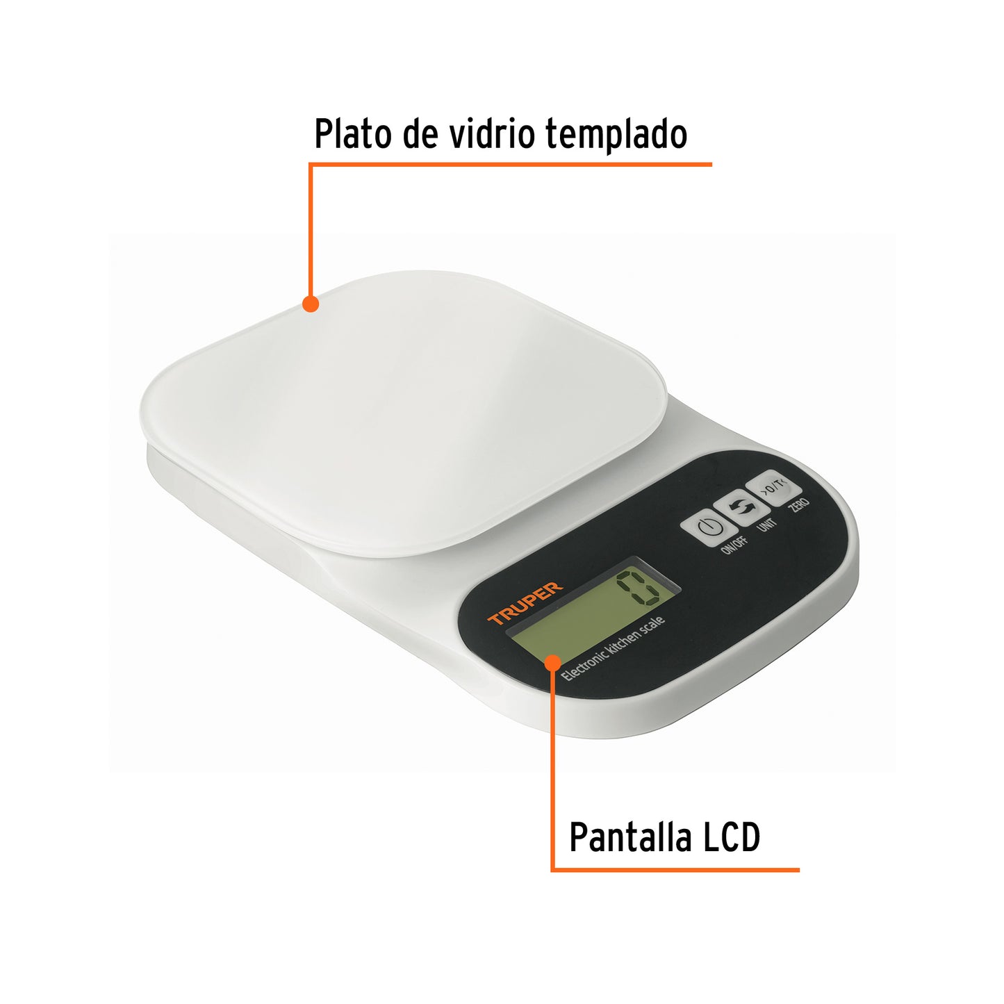 Báscula Digital Cocina Truper 5kg Vidrio Templado - Pesaje Preciso Alimentos con Función TARA y Pantalla LCD