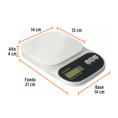 Báscula Digital Cocina Truper 5kg Vidrio Templado - Pesaje Preciso Alimentos con Función TARA y Pantalla LCD