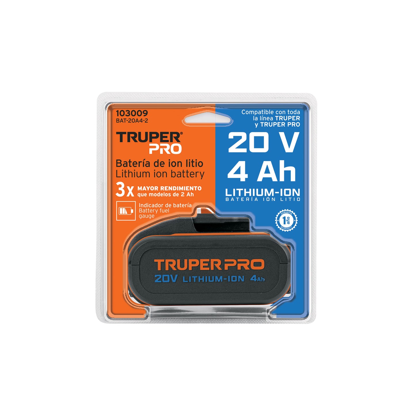 Batería Ion Litio 20V 4Ah TRUPER PRO BAT-20A4-2 - Triple Protección y Mayor Duración