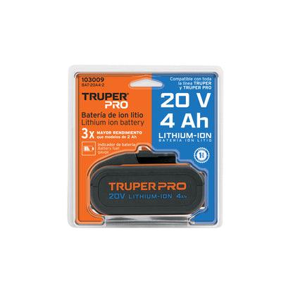 Batería Ion Litio 20V 4Ah TRUPER PRO BAT-20A4-2 - Triple Protección y Mayor Duración