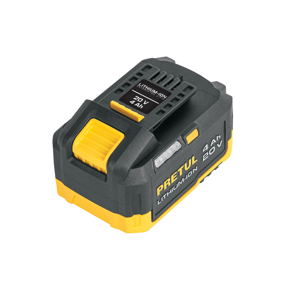 : Batería Ion Litio 20V 4Ah PRETUL - Triple Protección, LED Indicador, Compatible Herramientas Inalámbricas 20V