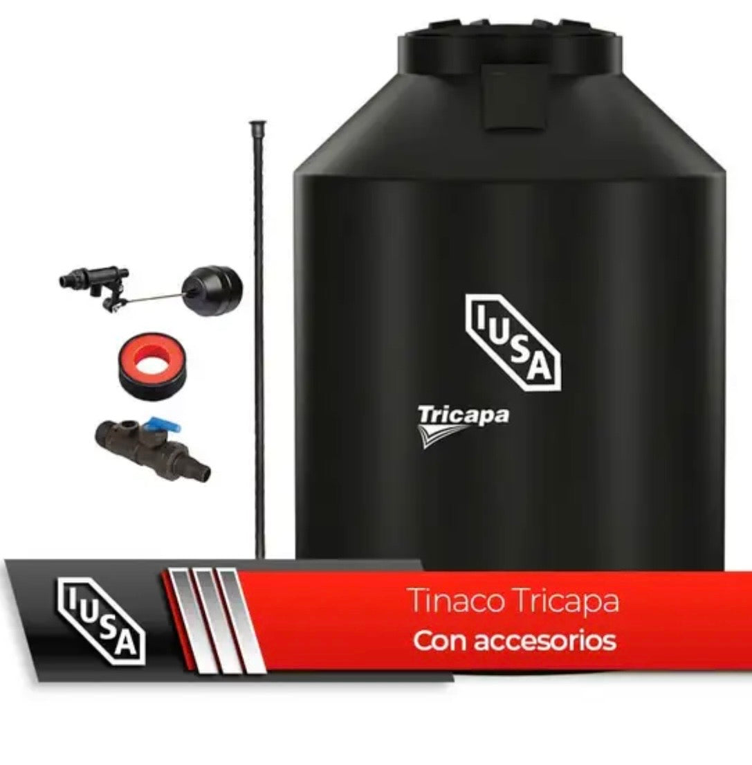 Tinaco Tricapa IUSA, 1100 L, Negro + Accesorios Alta Presión