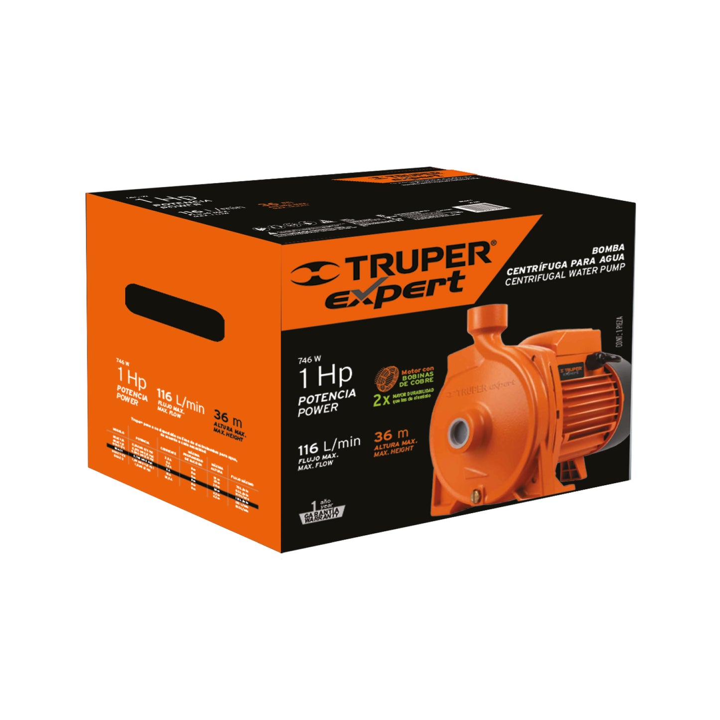 Bomba Centrífuga 1 HP EXPERT BOAC-1 - Alto Caudal para Cisterna a Tinaco - Agua Limpia Modelo Europeo