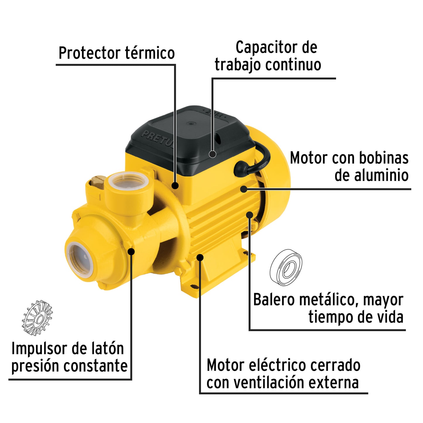 Bomba Periférica PRETUL 1/2HP 20m Altura Máxima - Bombeo Agua Limpia Uso Agrícola BOAP-1/2P3