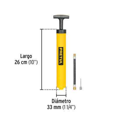 Mini Bomba Manual PRETUL BOM-BAP para Inflar Balones 25 PSI - Solución Portátil y Ergonómica para Mantener Pelotas Siempre Infladas - Cuerpo Plástico Resistente y Fácil Transporte
