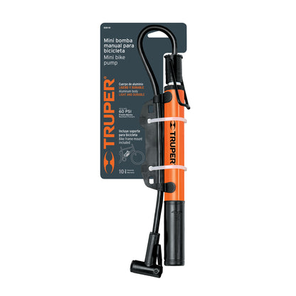 Mini Bomba Manual Bicicleta TRUPER 60 PSI - Aluminio Ligero con Base Pedal - Solución Portátil Inflado Rápido