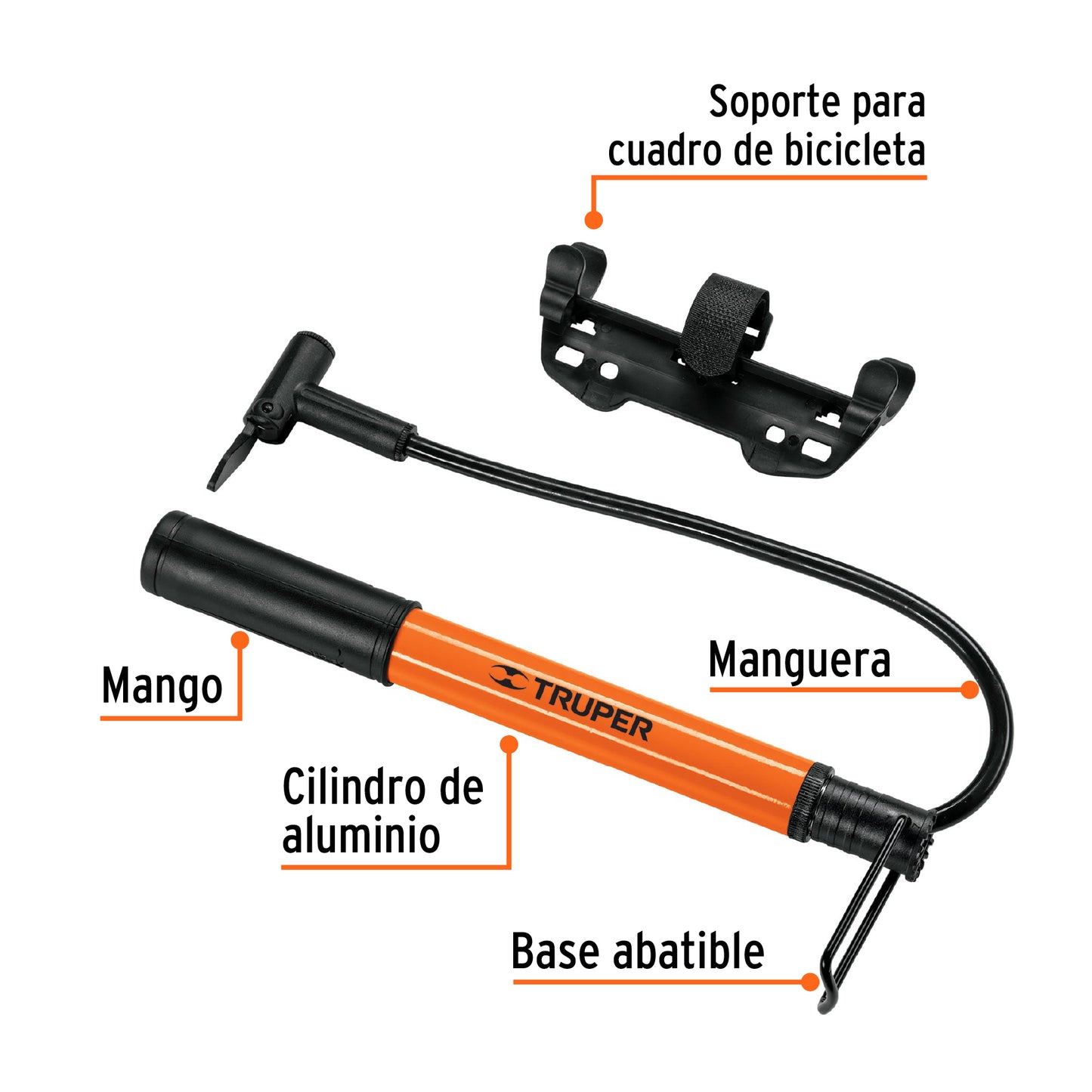 Mini Bomba Manual Bicicleta TRUPER 60 PSI - Aluminio Ligero con Base Pedal - Solución Portátil Inflado Rápido