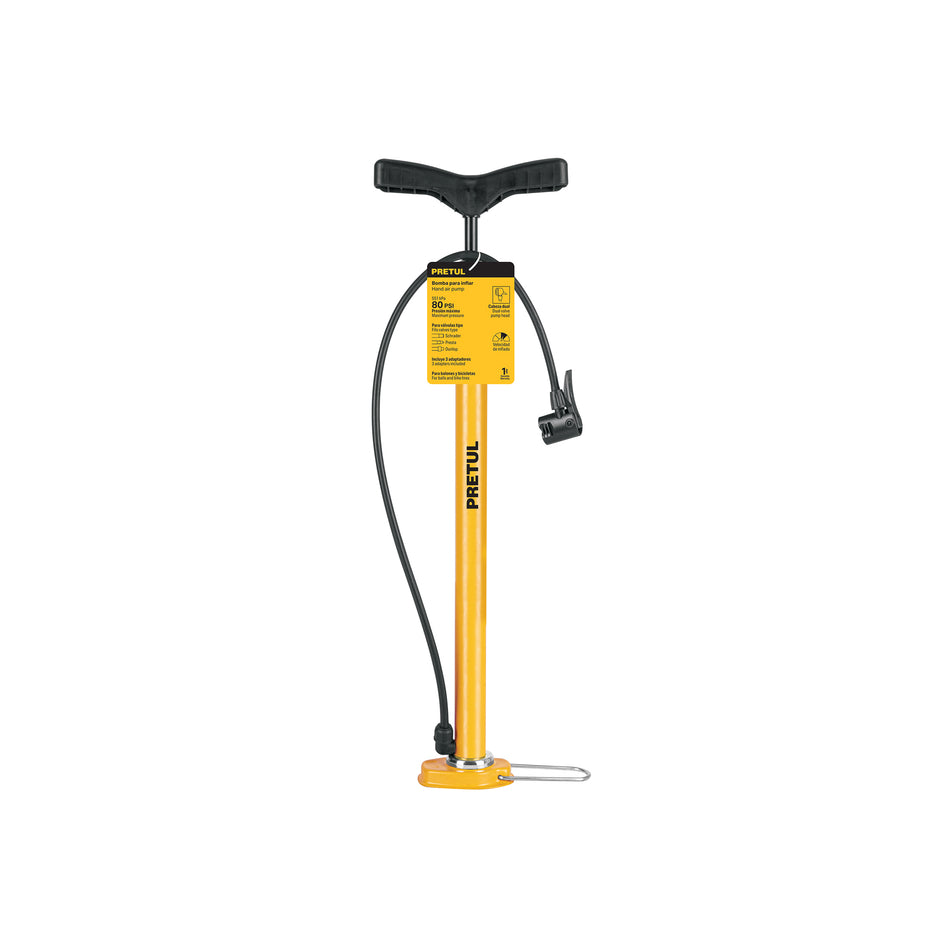 Bomba Manual PRETUL 80 PSI - Inflador Profesional para Bicicletas y Balones con Cilindro de Acero y Cabeza Dual Universal - Solución Rápida para Neumáticos Desinflados