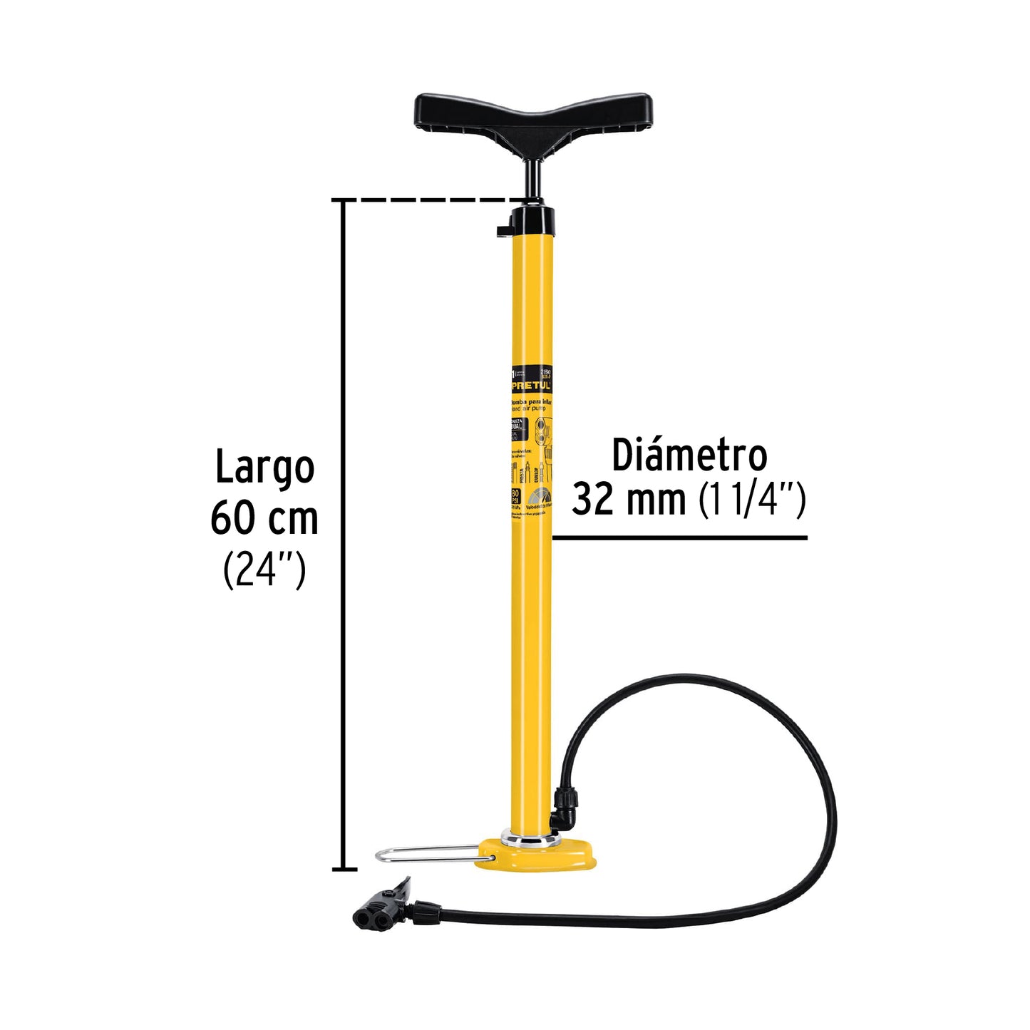Bomba Manual PRETUL 80 PSI - Inflador Profesional para Bicicletas y Balones con Cilindro de Acero y Cabeza Dual Universal - Solución Rápida para Neumáticos Desinflados